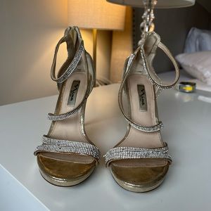 NINA BLING DIAMOND STILETTO GOLD STRAPPY HEELS SIZE 8.5